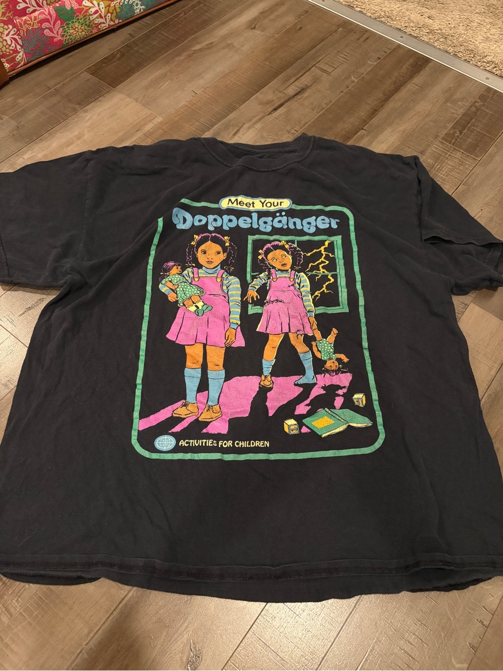 Mens Black Graphic Tee with Pink & Green Doppelgänger Design